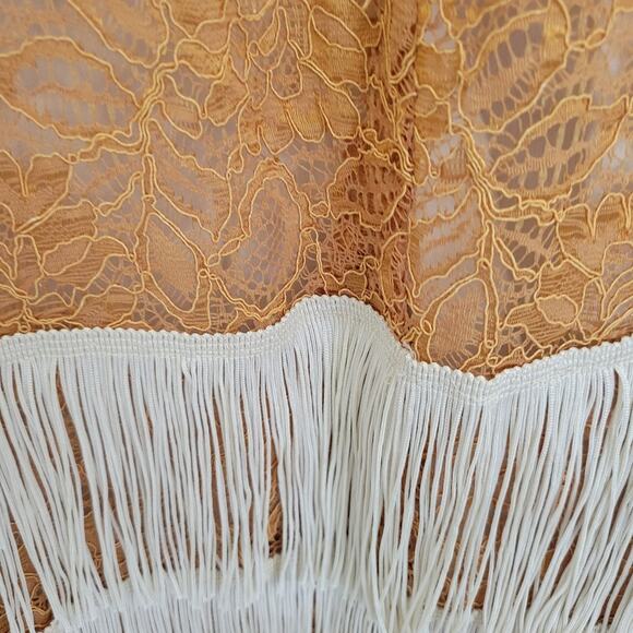 Flapper Dress Child Vintage Costume Gold and White Lace Fringe Youth Medium - Picture 6 of 11